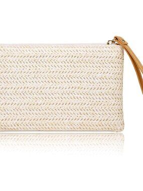 Womens Straw Clutch Bag Bohemian Summer Beach Straw Purse Zipper Wristlet Wallet